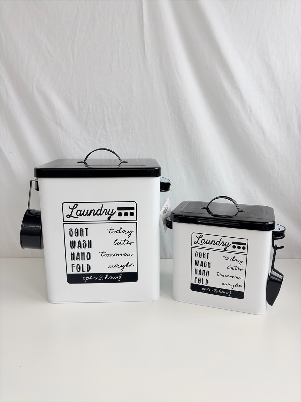 Decor Steals Laundry Detergent Powder Storage Tin Boxes With Scoops Set of 2